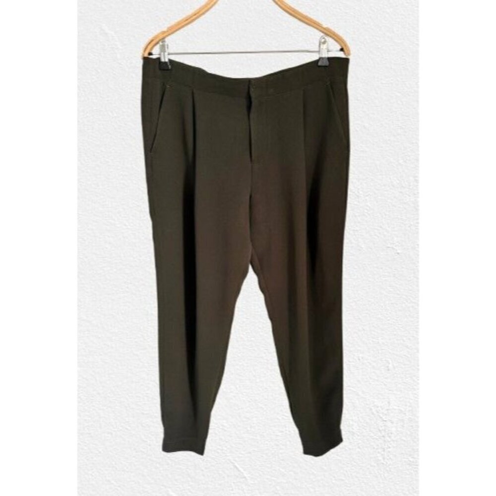 Vince Womens Olive Green Tapered Pants Size 10 Elastic Cuffs & Back Pockets Poly
